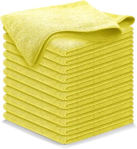 USANOOKS Microfiber Cleaning Cloth Yellow - 12 Pcs 12.5"x12.5" - High Performance - 1200 Washes, Ultra Absorbent Towels Weave Grime & Liquid for Streak-Free Mirror Shine - Car Washing Cloth by USANOOKS