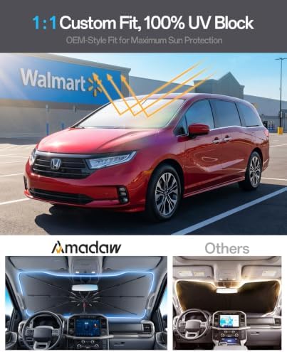 Windshield Sun Shade for Honda Odyssey 2000–2026, Foldable Umbrella Sunshade with 100% UV Block, Multi-Layer Heat Insulation, Reinforced 10-Rib Frame, Keeps Car Cooler, Summer Car Accessory - Image 3