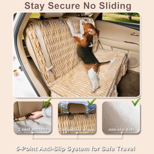 Dog Car Seat Cover, Soft Plush Waterproof Back Seat Protector, Tan | Non-Slip Backing, Full Bench Coverage, Hair, Dirt & Scratch Defense, Machine Washable, Fits Cars, SUVs & Trucks - Image 4