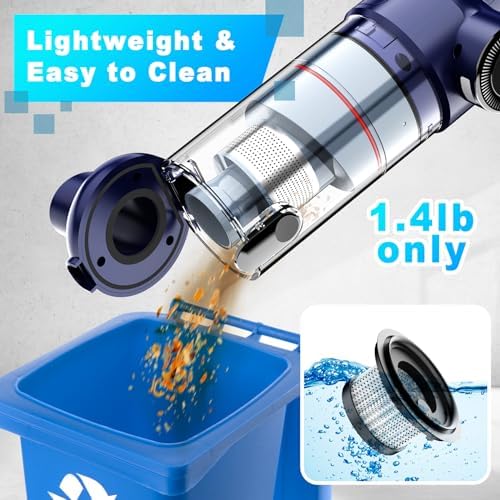 MONOZEL Handheld Vacuum Cordless - Car Vacuum Cleaner with Brushless Motor, 15kPa Powerful Suction Vacuum with LED Light, Type C Port, 2 Fliters, Portable Hand Vacuum for Home, Pet and Car - Image 5