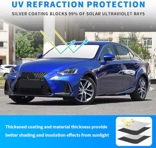 Front Windshield Sun Shade Custom Fit Compatible for is 2006-2017 IS250 IS350 IS300 IS460 Sunshade Foldable UV Ray Reflector Sun Visor Protector Accessories Shield Cover Reflective (for is 2006-2017) - Image 4