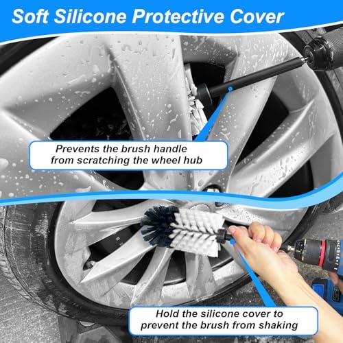 Wheel Brush Kit, Soft Drill Wheel Cleaner Brush, No Scratches Highly Dense Car Cleaning Brush Set for Wheels, Rims, Engines, Exhaust(White/Black,2Pcs) - Image 5