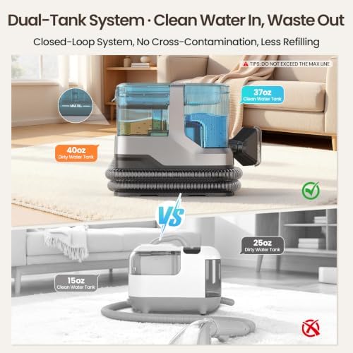 Portable Steam Carpet Cleaner, 203°F High Temp Steam & 18,000Pa Suction, Deep Stain & Odor Removal, Spot Cleaner for Pets, Kids, Home Upholstery, Stairs & Car Detailing - Image 5