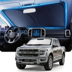 DMJN Front Windshield Sun Shade for Ford F150 F250 F350 F450 (2021-2026), [Nano Ice-Crystal Coatings] UPF50+ Heat & UV Block, Protect Car Interior & Keep Cool, Flodable Steel-Ring Car Cover for Summer by DMJN
