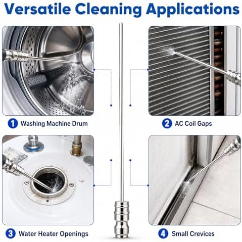 High Pressure Washer Nozzle Kit For Washing, Stainless Steel Flush Wand Extension Spray Tips, Quick-Connect For Ac Coil, Washing Machine, Water Heater And Appliance Cleaning - Image 5