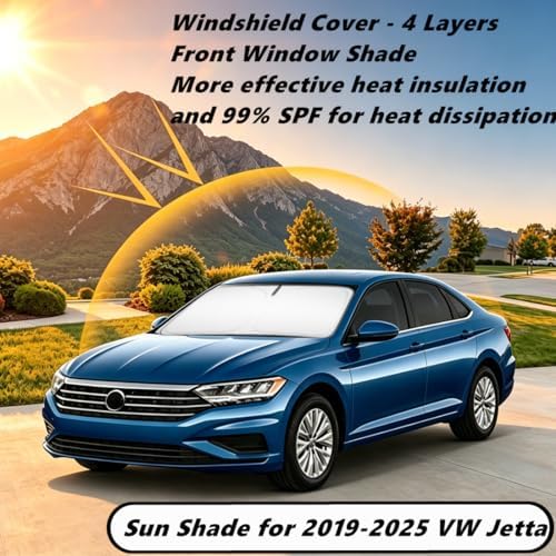 Windshield Sun Shade for 2019-2025 VW Jetta Compatible Accessories-4 Layers Custom Fit Foldable Front Window Sunshade Sun Visor Protector, Block UV Rays Keep Your Car Cooler - Image 2