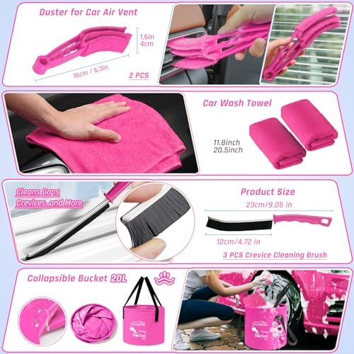 47PCS Car Detailing Kit Interior Cleaner, Car Cleaning Supplies with High Power Car Vacuum Cleaner,Auto Detailing Kit,Car Wash Kit with Bucket Detailing Brush Set,Pink Car Accessories for Women - Image 5