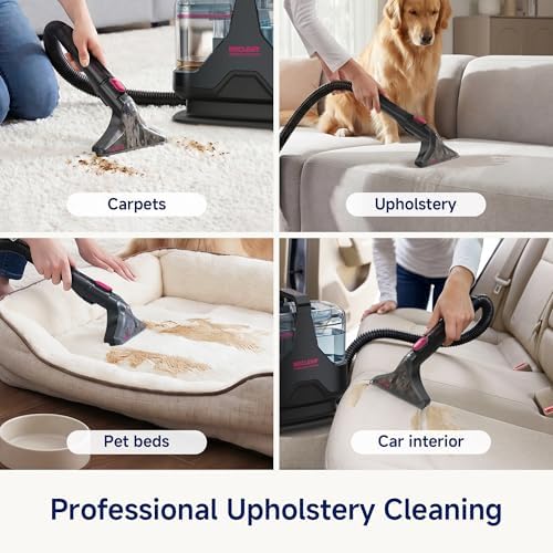 Portable Carpet Cleaner，18kPa Handheld Spot Cleaner for Upholstery and Car Interior，Pet Stain Remover with 500ml Tank，Lightweight for Sofa，Couch，Stairs，Mattress，Black and Pink - Image 2