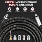 33FT Sewer Jetter Kit for Pressure Washer, 5800 PSI Drain Cleaning Hose with 5 Jet Nozzles & 2 Adapters, Compatible with Spray Guns and Power Washers, Ideal for Clogged Pipes and Drains - Image 3