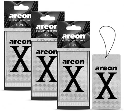AREON X Silver Hanging Car Air Freshener - Long Lasting Fragrance for Cars - Stylish Interior Scent Freshener - Odor Neutralizing Air Freshener - Premium Auto Accessory for Daily Use (Pack of 3) by AREON