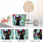 Black Cat Makeup Bag For Women, Adorable Cosmetic Bag Makeup Bags, Funny Kitten Cat Flowers Garden Zipper Bag Travel Bags Toiletry Organizers Pouch Bags Washing Bags For Gym Bathroom - Image 5