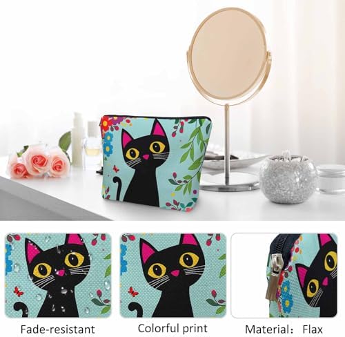Black Cat Makeup Bag For Women, Adorable Cosmetic Bag Makeup Bags, Funny Kitten Cat Flowers Garden Zipper Bag Travel Bags Toiletry Organizers Pouch Bags Washing Bags For Gym Bathroom - Image 5