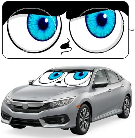Windshield Sun Shade for Car, 63"x28.5" Stylish Printed Front Window Sunshade with Double Steel Ring Frame, Universal Fit Foldable Heat Blocker & UV Protector, with Storage Pouch (Eyes) - Image 2