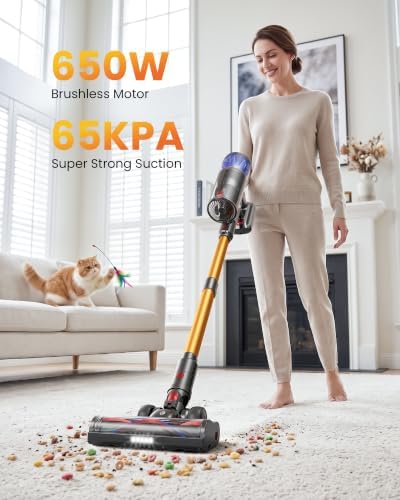 Cordless Vacuum Cleaner for Home, 65KPA 650W 70Mins Stick Vacuum Cordless with Three Suction Modes, Self-Standing&LED Screen, Anti-Tangle Brush, Vacuum Cleaners for Pet Hair/Hardwood Floors/Carpet - Image 2