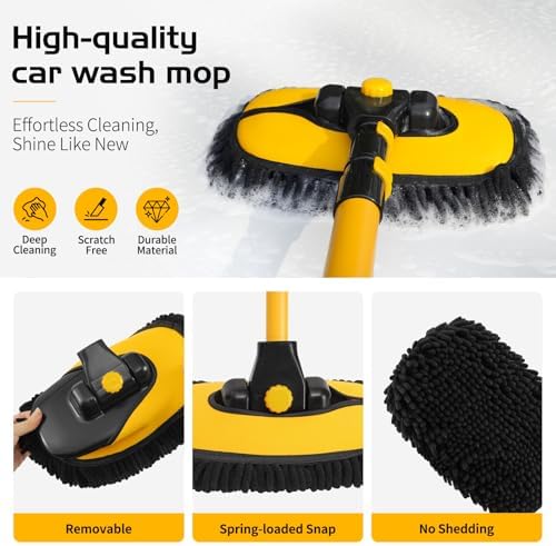 HIPPIH 15° Curved Car Wash Brush with Long Handle, 2 Scratch-Free Mop Heads - Image 6