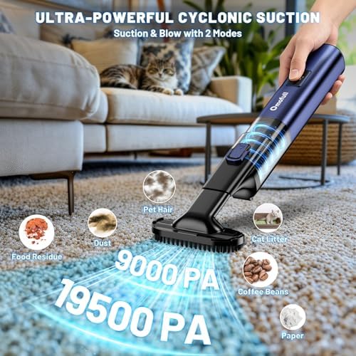 Car Vacuum Portable Cordless, 19500Pa 4-in-1 Handheld Vacuum Cordless Vacuum Cleaner&Air Duster with Multi-Nozzles, 140W Hand Cordless Rechargeable Vacuum Cleaners for Car, Home, Office, Pet - Image 2