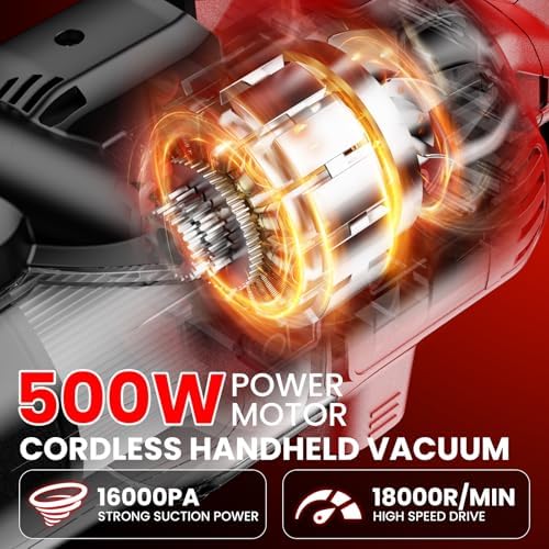 Cordless Vacuum for Miwaukee Battery, 5 in 1 Lightweight Handheld Vacuum Cleaner with 500W Powerful Motor, 46 CFM Portable Hand Vacuum with Filtration HEPA for Floor, Carpet(Battery Not Included) - Image 2