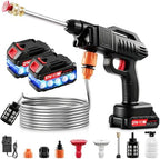 High Pressure Power Washer 1500W, 21V Cordless Pressure Washer Gun and Hose Kit with Dual Batteries, Turbo Jet Power Sprayer with Adjustable Nozzles for Tough Grime, Auto, Driveway & Heavy-Duty Tasks by Papasbox