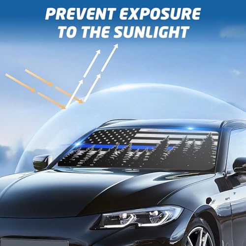 Windshield Sun Shade for Car, 63"x28.5" Universal Fit Front Window Sunshade with Double Steel Ring Frame, Car Sun Shade, UV Protection Windshield Cover with Storage Pouch (Blue Line) - Image 5