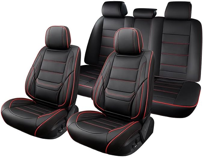 Car Seat Covers Full Set Custom Fit For Toyota Tacoma 2001-2026, Black&Red | Lumbar Support, Premium Faux Leather, Breathable, Anti-Slip, Airbag Compatible, Waterproof, Car Seat Protectors, 2 Row-5Seat - Image 8
