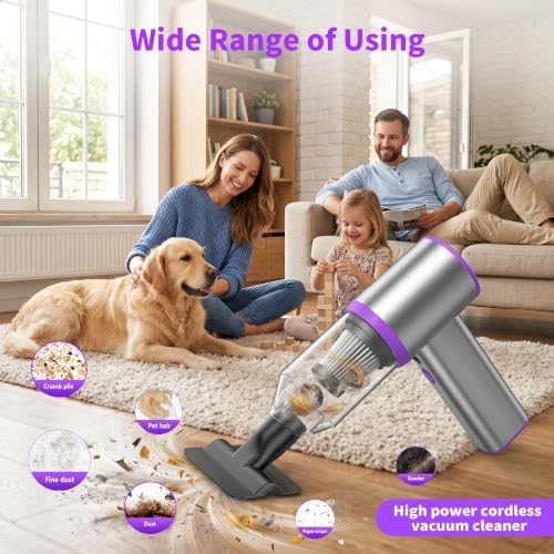 Handheld Cordless Vacuum Cleaner, 8000PA Rechargeable Portable Car Vacuum, Lightweight Dust Buster with LED Light, 3 Filters & 7-in-1 Kit for Car Home Office Pet, Silver - Image 7