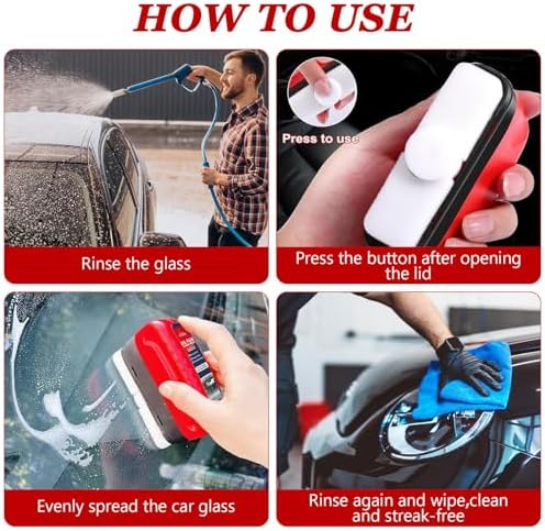 Automotive Oil Film Cleaning Brush for Glass Windshield & Windows – Upgrade 2.0 Kit with Cleaner & Refill, Anti-Rain & Anti-Fog Coating, Windshield Cleaner Tool for Clarity and Safer Driving (Red) - Image 5