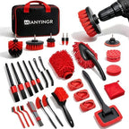 32Pcs Red Car Detailing Kit – Brush Set & Cleaning Kit with Drill Brush, Polishing/Waxing Pads, Interior/Exterior Tools for Wheels & Windshield – Portable Handbag by Unknown