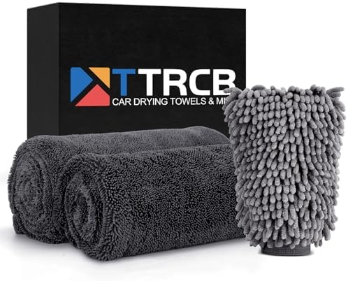 TTRCB 2 Pack 1300 GSM Car Drying Towels (36" x 24"), Microfiber Towels for Cars, Ultra-Absorbent, Streak Free, Car Wash Mitt, Car Detailing Supplies, Car Wash Kit, Car Cleaning Supplies Kit for SUV,RV by TTRCB
