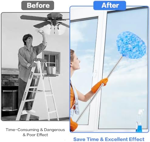 Ceiling Fan Cleaner Duster Reusable Microfiber Ceiling Fan Blade Cleaner Removable Duster with Extension Pole Adjusts 13 to 49.7 Inch for Cleaning Walls Furniture Door Window Top (Blue White) - Image 4