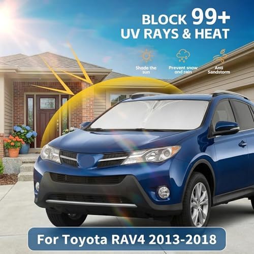 Custom Fit Windshield Sun Shade for Toyota RAV4 2013-2018, Double Layer 280T Front Window Shade, Foldable UV Blocking Sun Visor, Summer Car Accessory - Image 2