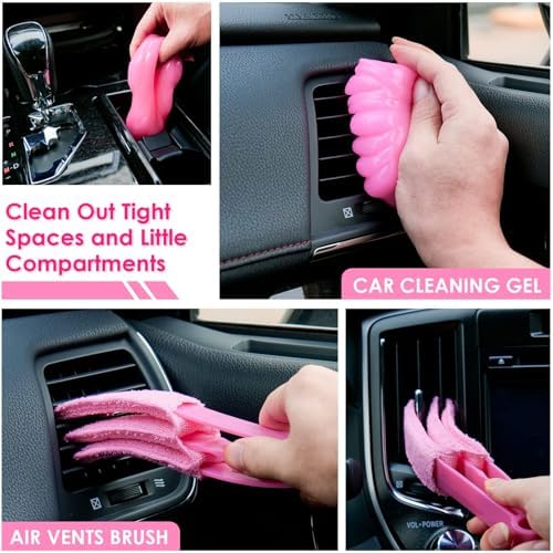 Windshield Cleaner Tool, 17Pcs Pink Car Interior Cleaning Kit, Detailing Kit Cleaner, Detailing Brush, Cleaning Gel, Inside Cleaning Supplies Accessories for Women Girl Gift - Image 5
