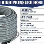 Hourleey Pressure Washer Hose 50FT, Kink Resistant High Tensile Wire Power Washer Hose, Rubber Wire Braided with 3/8" Quick Connect for Hot/Cold Water, 4000 PSI, Gray - Image 5