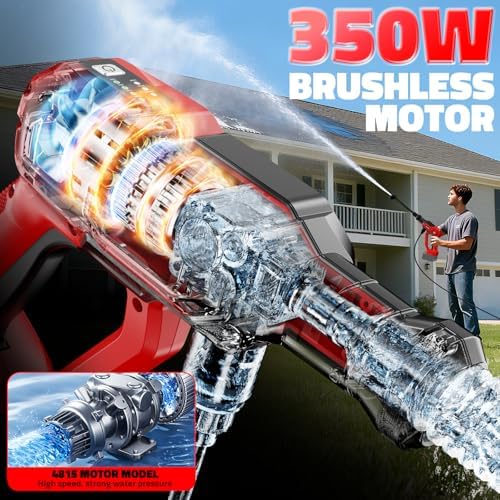 Cordless Portable Washer for Milwaukee 18V Battery, 1000 PSI Portable Handheld Washer with Brushless Motor, 6-in-1 Nozzle, 3 Level Adjustable for Car Yard Fence Wall Clean (Battery Not Included) - Image 2