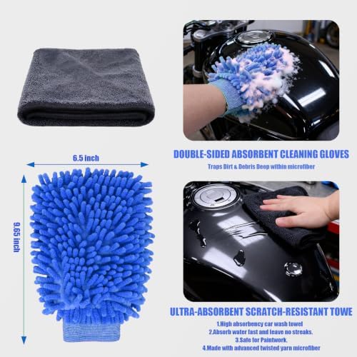 13PCS Motorcycle Cleaning Kit, Motorcycle Detailing Kit Overall Cleaner Tools Car Washing Brush Rims Cleaning Kit Chain Tire Wheel Brush Set Chain Tire for Car Bike Motorbike (Blue) - Image 5