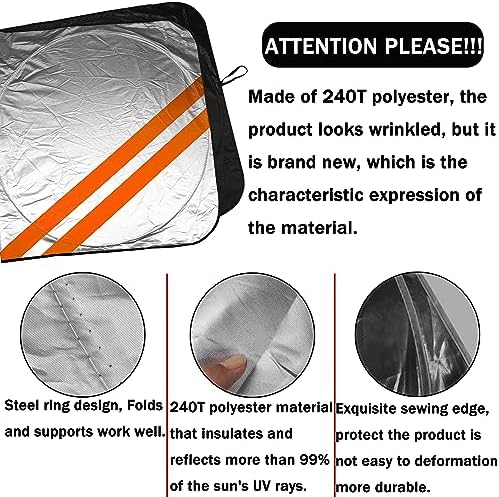 Front Windshield Sun Shade Fit for Dodge Charger Challenger Durango Journey Universal Fit to All Dodge Cars Foldable Sun Visor Protector Custom Fit Dodge Window Sunhade (Orange Trim) - Image 4