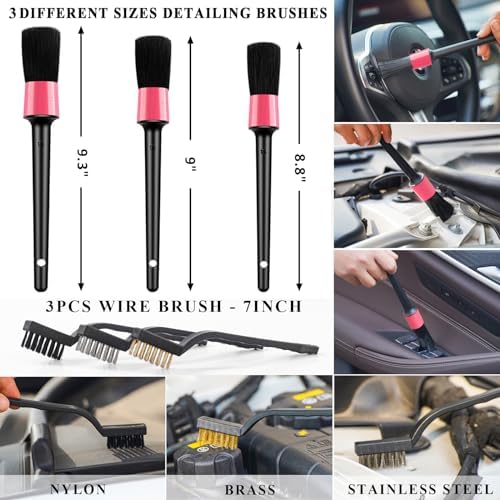 20Pcs Car Cleaning Kit, Interior Detailing Kit with High Power Handheld Vacuum, Detailing Brush Set, Windshield Tool, Pink Complete Auto Accessories for Women - Image 5
