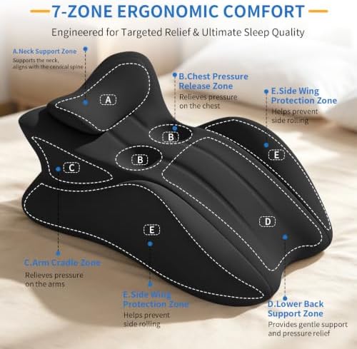Memory Foam Wedge Pillow with Chest Pressure Relief Area- Black - Image 3
