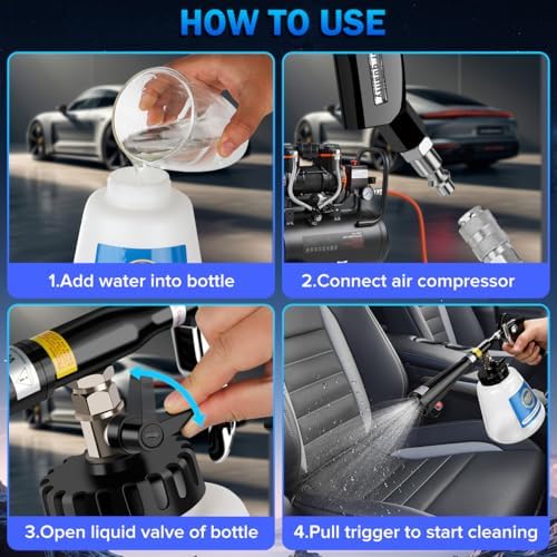 Car Cleaning Gun,High-Pressure Air Blow Gun,Air Cleaning Gun,Air Blow Gun with 2 Set Nozzles &1L Liquid Bottle,Works with Air Compressor,Pro Auto Detailing Tool for Deep Cleaning Interiors & Exteriors - Image 6