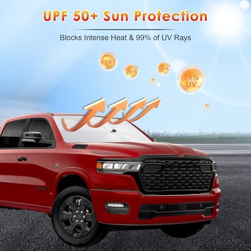 Windshield Sunshade Umbrella for 2019-2026 Dodge Ram 1500 2500 3500 Custom Fit Windshield Sun Protector Cover 6-Layer Heat-Resistant Fabric Ultra-Strong Fiberglass Frame (for 2019-2026 Dodge Ram) - Image 3