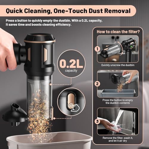 28000Pa Cordless Handheld Vacuum Cleaner, 4-in-1 100W Brushless Motor Car Vacuum with 6000mAh Battery & LCD Display, LED Light & Multi-Nozzles for Car, Home, Office, Pet Hair - Image 3