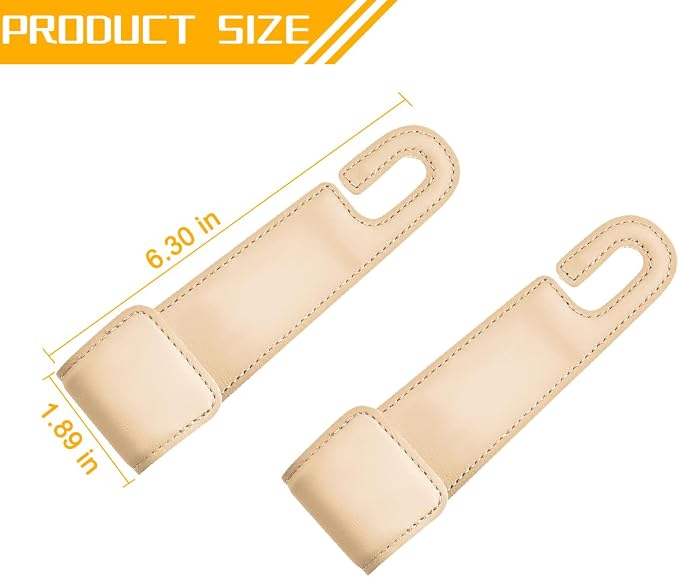 2PCS Car Seat Headrest Hook, Leather Vehicle Seatback Organizer Hanger for Hanging Purses Bags Coats, Auto Seat Back Storage Hook Accessories, Universal for SUV, Sedan, Truck (Beige) - Image 2