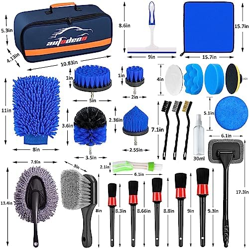27Pcs Car Detailing Brush Set, Car Detailing Kit, Auto Detailing Drill Brush Set, Car Detailing Brushes, Car Wash Cleaning Tools Kit for Interior, Exterior, Wheels, Blue - Image 7