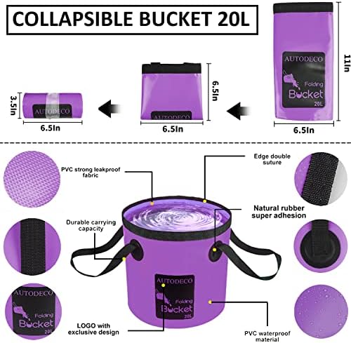 22Pcs Car Wash Cleaning Tools Kit Car Detailing Set with Canvas Bag Purple Collapsible Bucket Wash Mitt Sponge Towels Tire Brush Window Scraper Duster Complete Interior Car Care Kit - Image 2