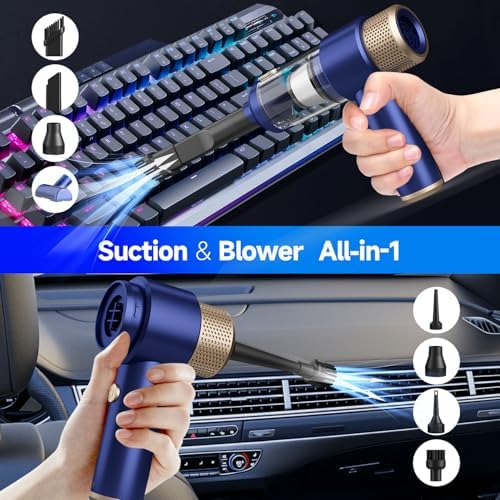 Vizeusvac Car Vacuum Cleaner, 16000PA Mini Car Vacuum Cordless Powerful, 7 in 1 Portable Handheld Vacuum Cordless with LED Light, Dual Filters, One-Touch Empty for Pet Hair, Home, Office - Image 2