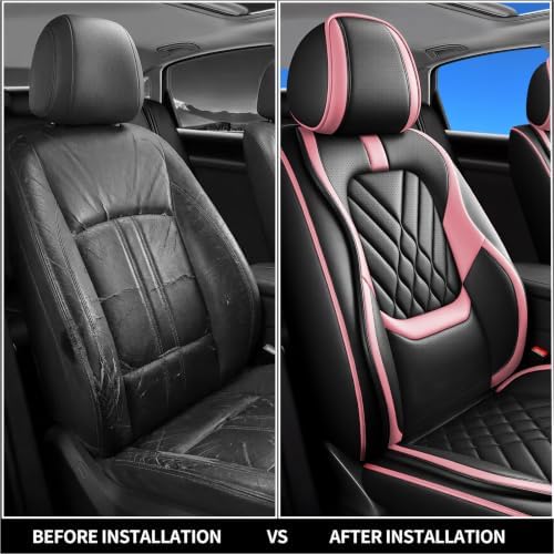 Fit Gladiator Car Seat Covers Compatible with Jeep Gladiator 2020-2024 2025 2026-Premium Leather,Waterproof,Breathable,Airbag Compatible &All-Weather Seat Cushion Protecto(Full Set,Pink) - Image 7