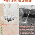 14" Pressure Washer Surface Cleaner with 4 Wheels, 4000 PSI Max Stainless Steel Surface Cleaner for Pressure Washer, 2 Extension Wands, 1/4" Quick Plug, for Concrete, Patio, Sidewalk, Deck - Image 3