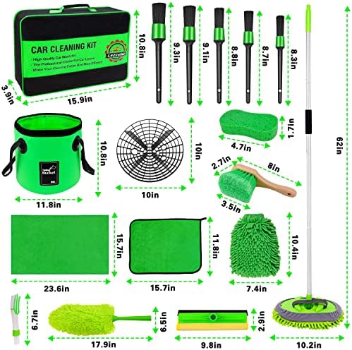 Lezcufer 17Pcs Car Wash Kit,62" Car Wash Brush Mop with Long Handle,Car Cleaning Kit,Car Detailing Brush Set,Car Wash Bucket,Car Wheel Brush,Complete Interior Car Cleaning Supplies - Image 2