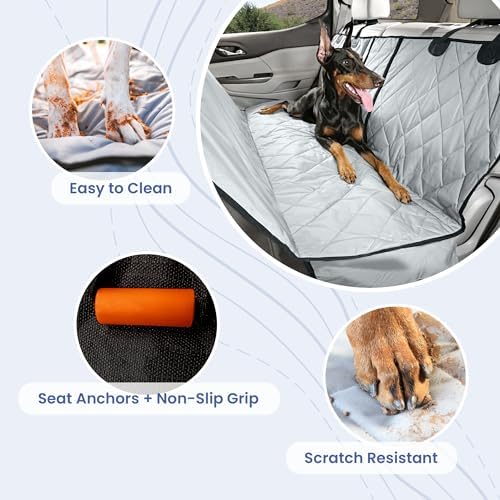 4Knines Dog Rear Seat Cover for Fold Down Seats - Hammock, Grey Regular | Heavy-duty split design fits 60/40 and 50/50 fold-down seats. K9-Shield waterproof protection and a non-slip backing. - Image 5