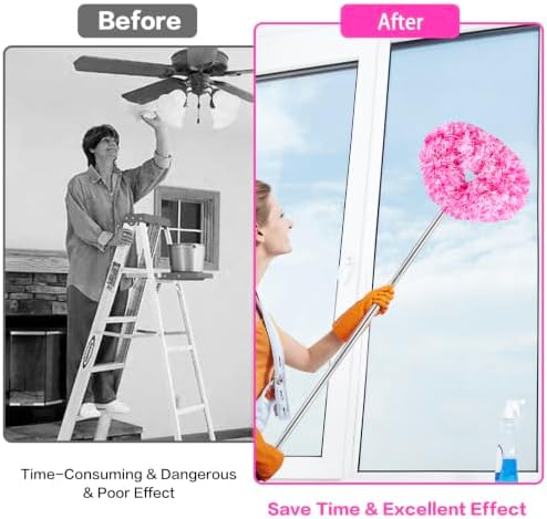 Ceiling Fan Cleaner Duster Reusable Microfiber Ceiling Fan Blade Cleaner Removable Duster with Extension Pole Adjusts 13 to 49.7 Inch for Cleaning Walls Furniture Door Window Top (Rosy White) - Image 4