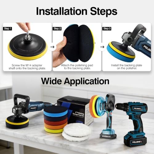 9Pcs Buffing Polishing Pads Kit, 6 Inch Buffing Pads, Sponge & Woolen Pads with M14 Drill Adapter & Backing Plate for Car Care, Polishing, Washing, Cleaning, Waxing - Image 6